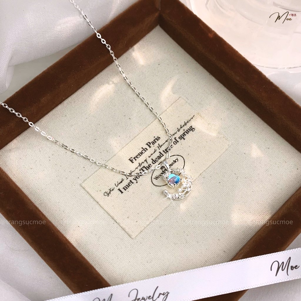 Moonstone Silver Necklace – S925 Silver with CZ Crystal