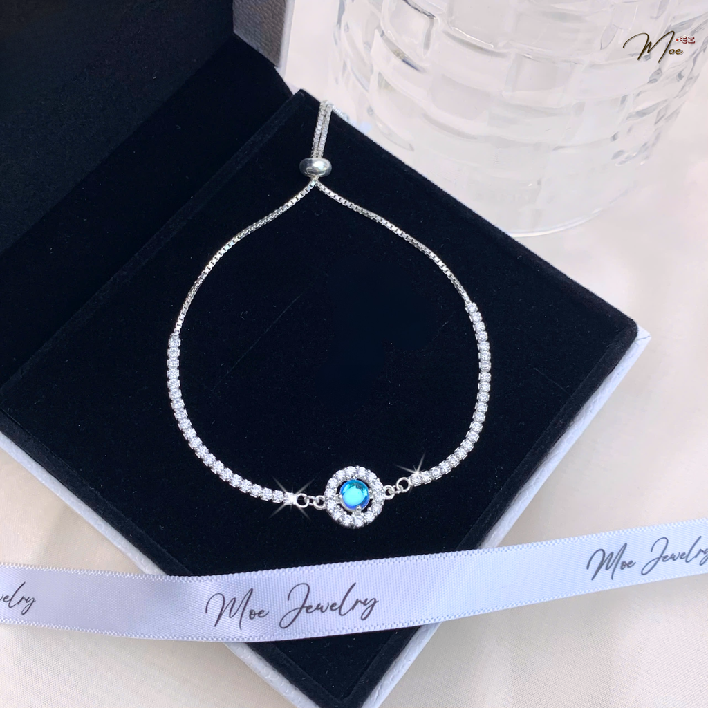 Moonstone Gemstone Strand Drawstring Bracelet – S925 Silver