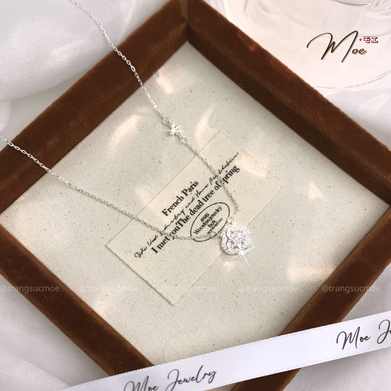 Lucky Four-Leaf Clover Crystal Necklace – S925 Silver with CZ Crystal