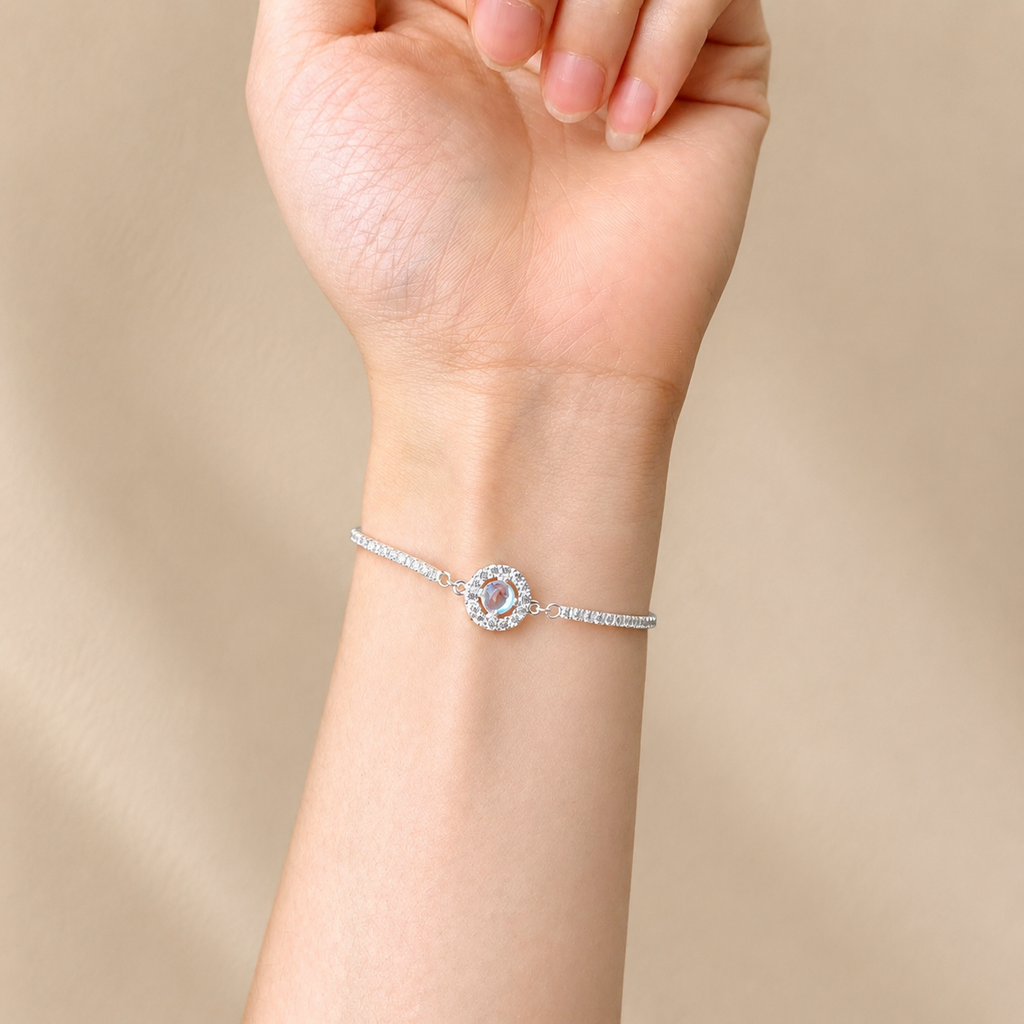 Moonstone Gemstone Strand Drawstring Bracelet – S925 Silver