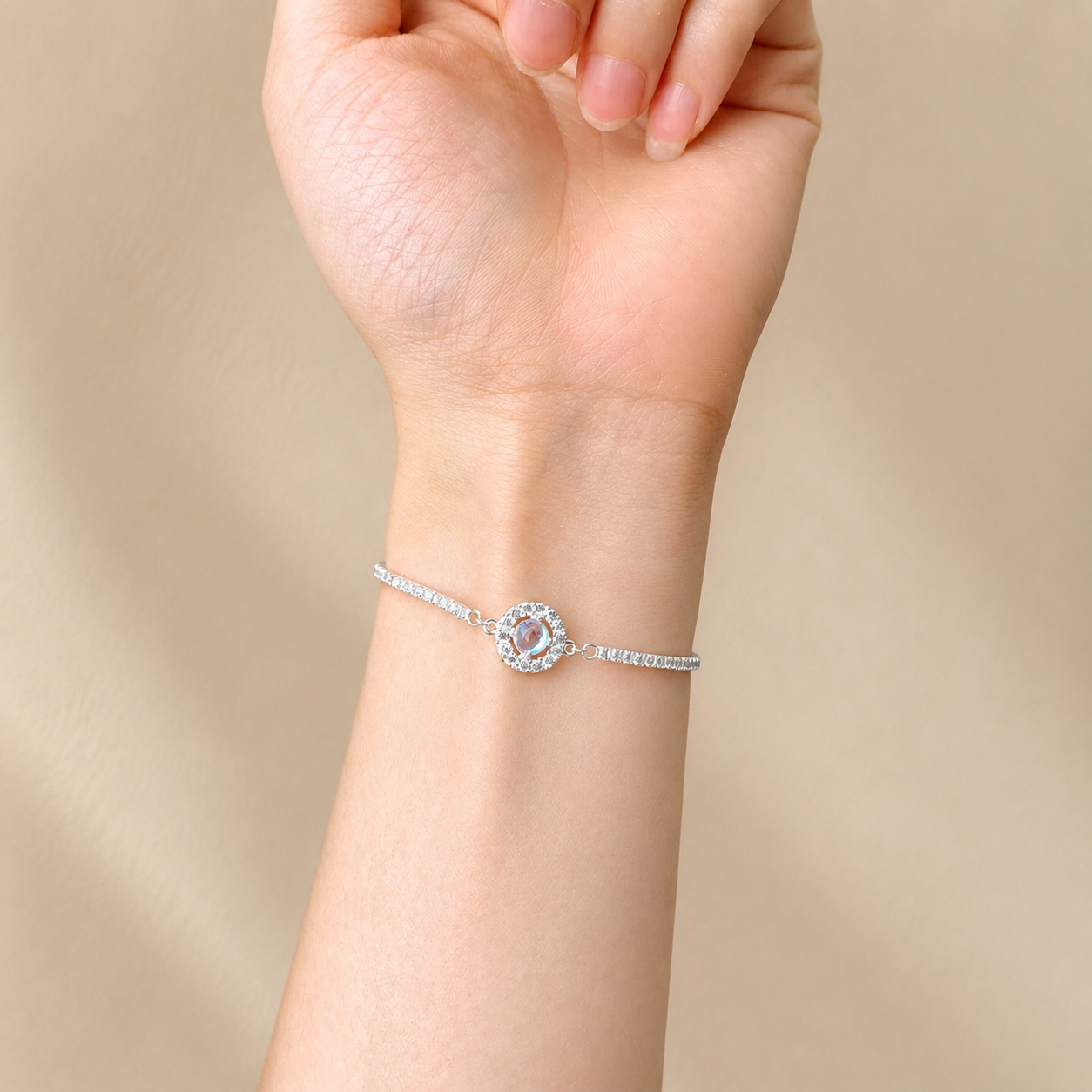 Moonstone Gemstone Strand Drawstring Bracelet – S925 Silver