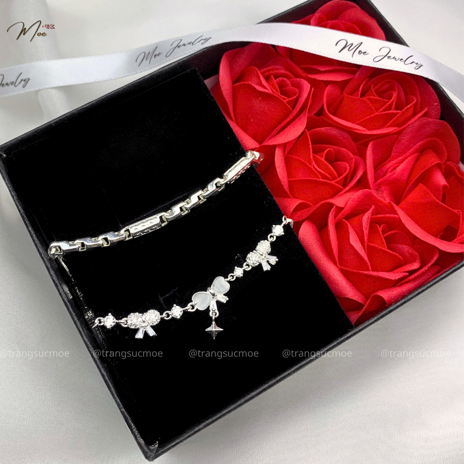 Crystal Bow Tube Couple Bracelet