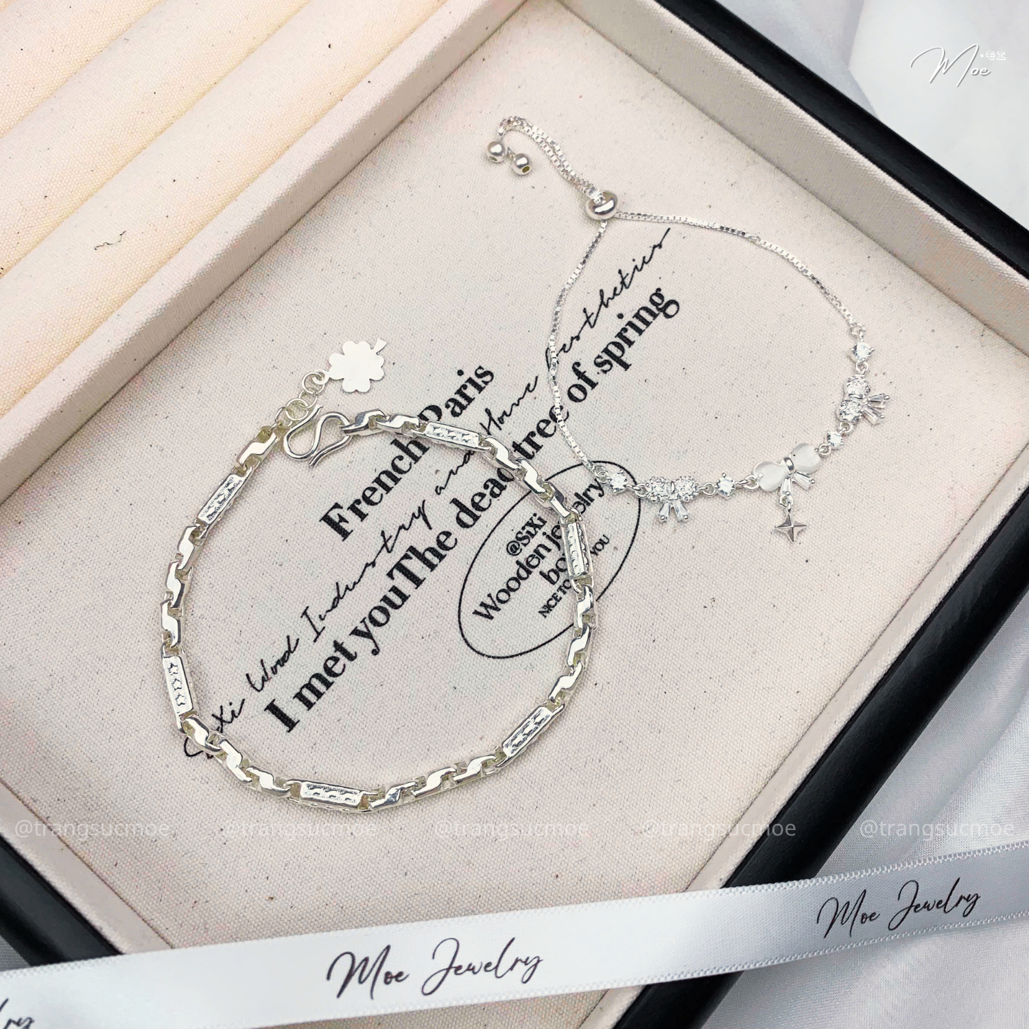 Crystal Bow Tube Couple Bracelet