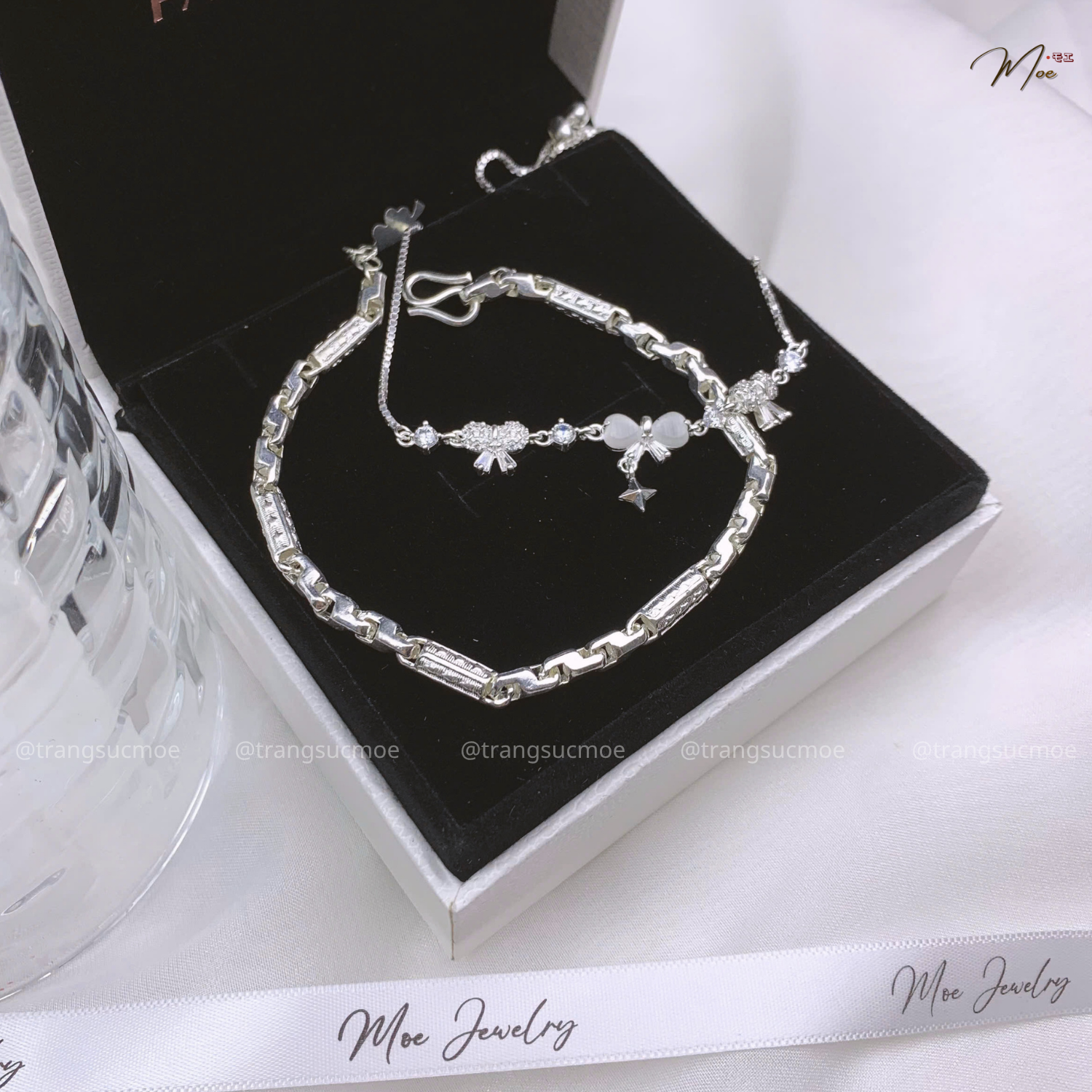 Crystal Bow Tube Couple Bracelet
