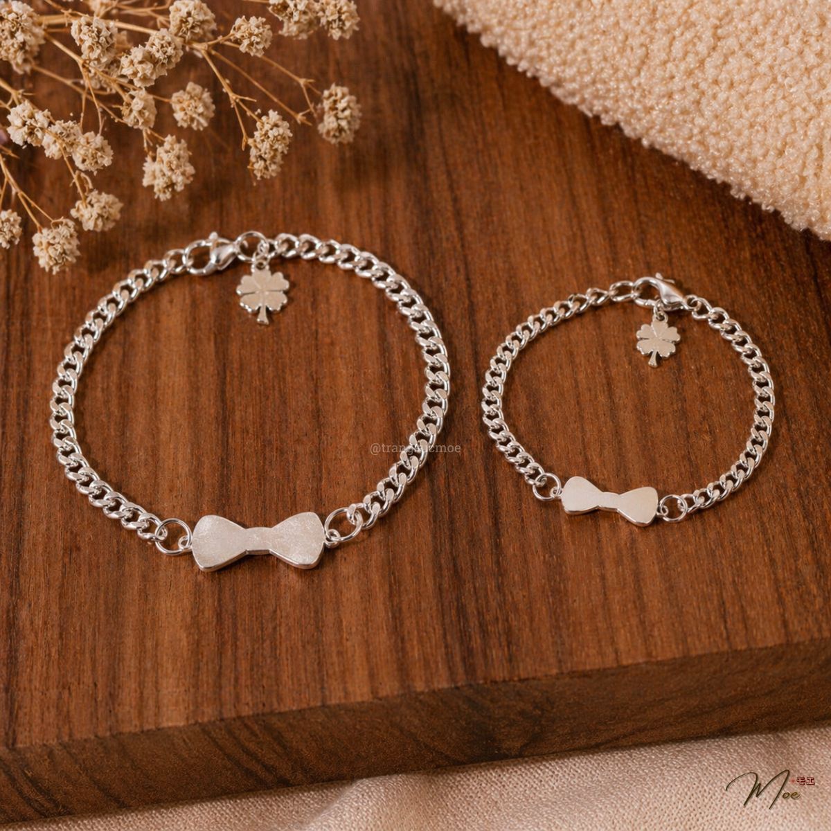 Bow Bracelet with Engraved Name Tag – Mom & Baby Set
