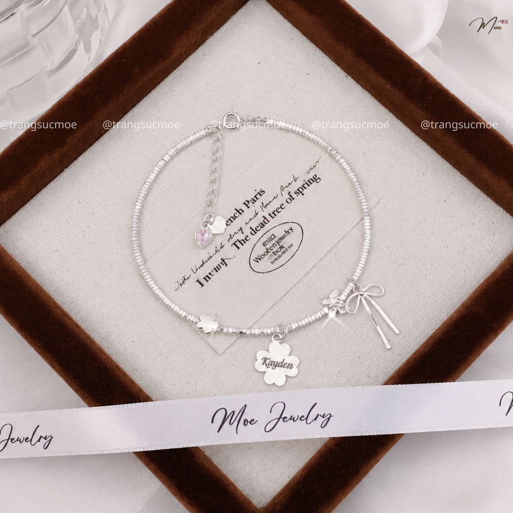 Custom Engraved Butterfly Bow Bracelet – S925 Silver