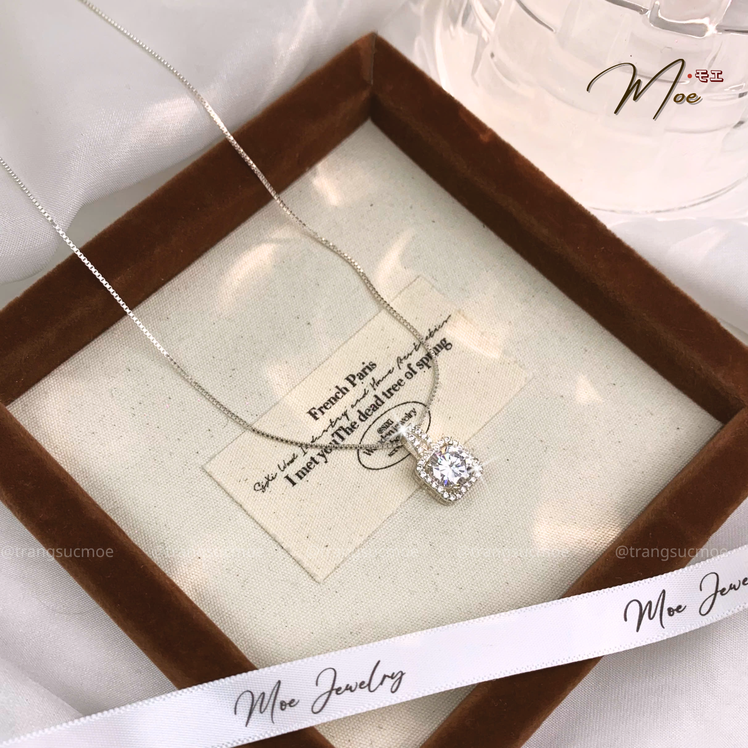 Luxury Square Solitaire Crystal Necklace – S925 Silver with Premium CZ Crystal