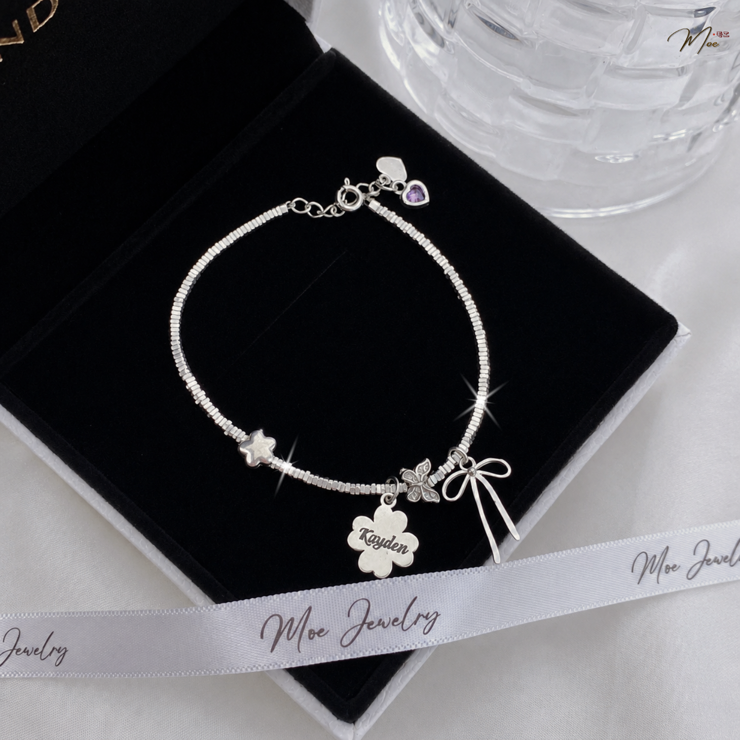 Custom Engraved Butterfly Bow Bracelet – S925 Silver