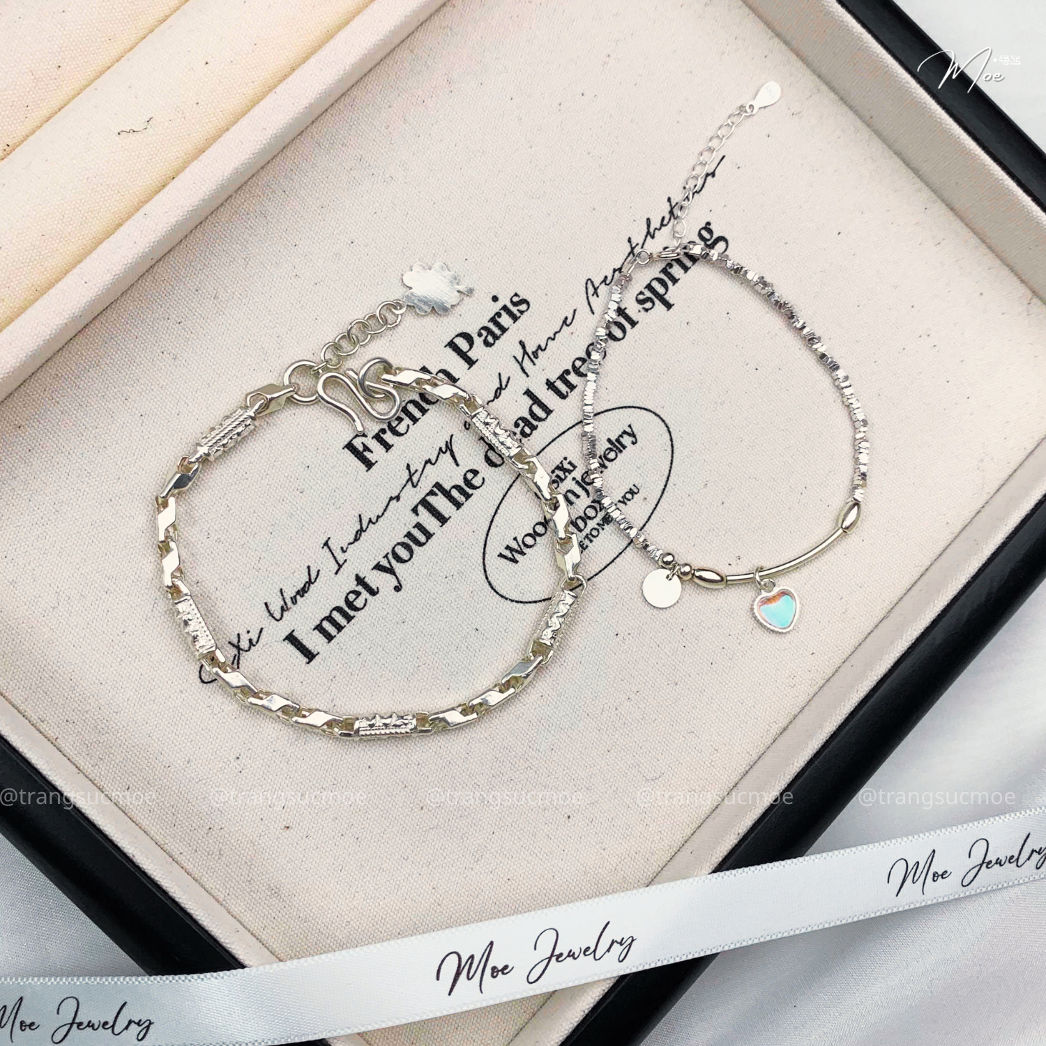 Moonstone Heart Tube Couple Bracelet
