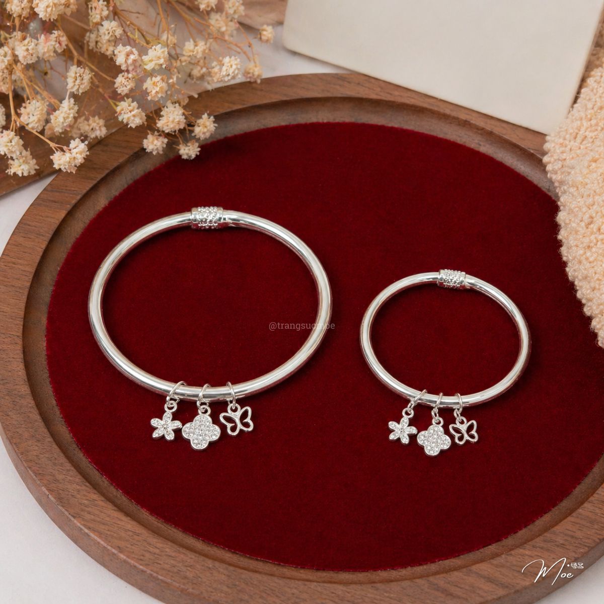 Floral Butterfly Mix Charm Bangle – Mom & Baby Set