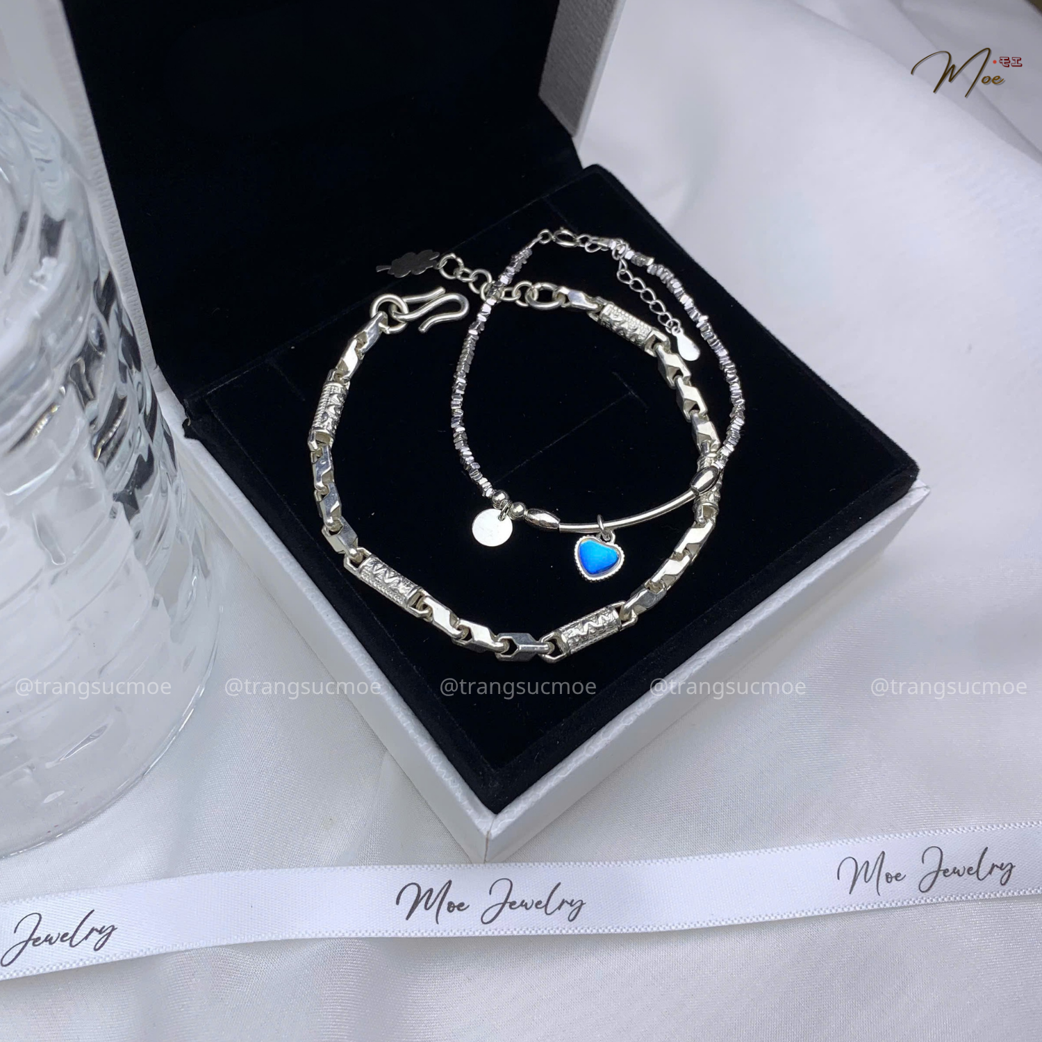 Moonstone Heart Tube Couple Bracelet