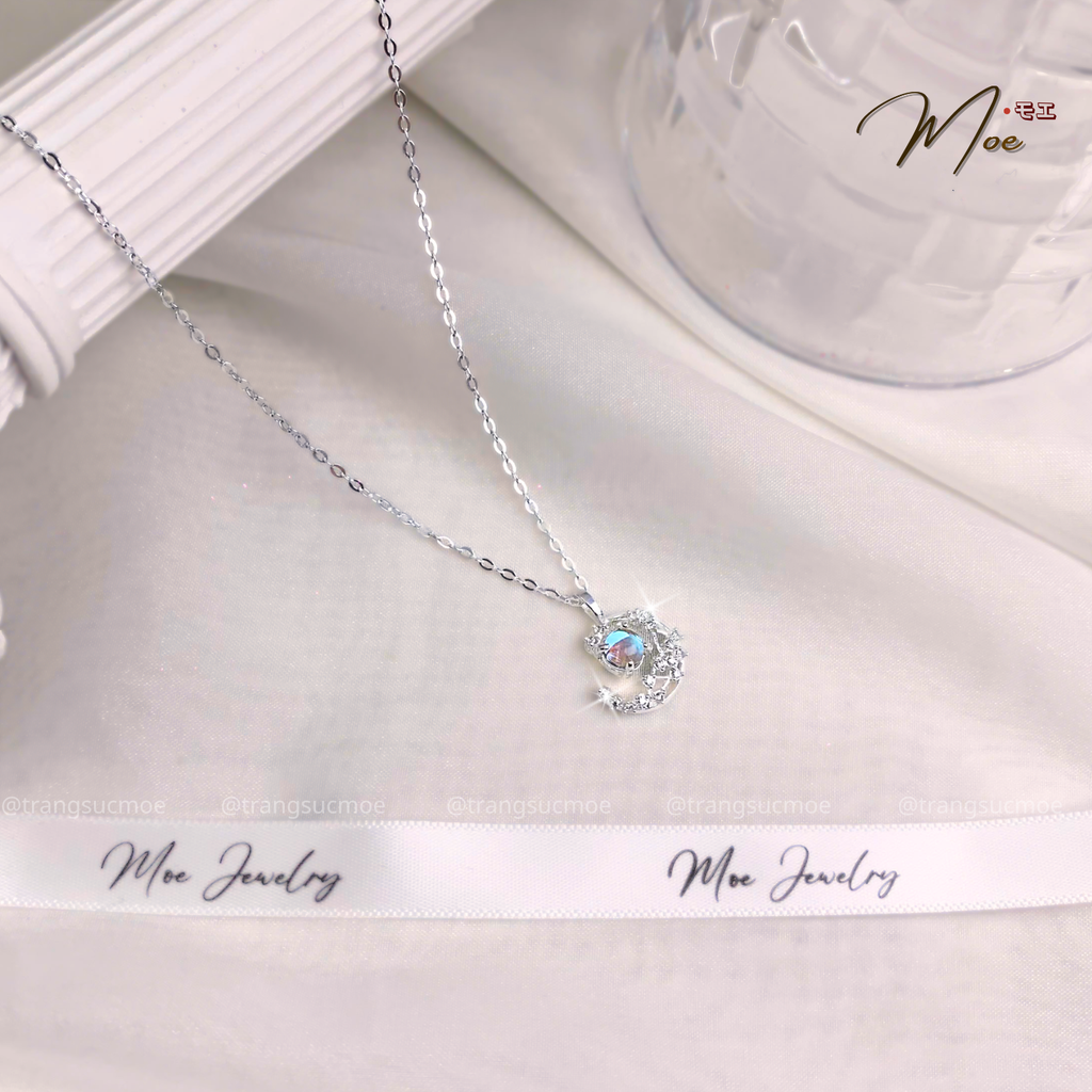 Moonstone Silver Necklace – S925 Silver with CZ Crystal