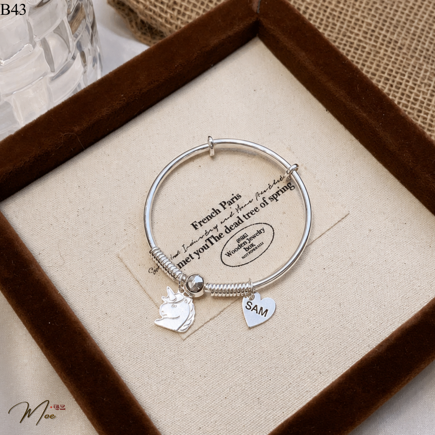 Adjustable Baby Bangle – Bead Detail with Zodiac Charm & Name Tag | S999 Silver