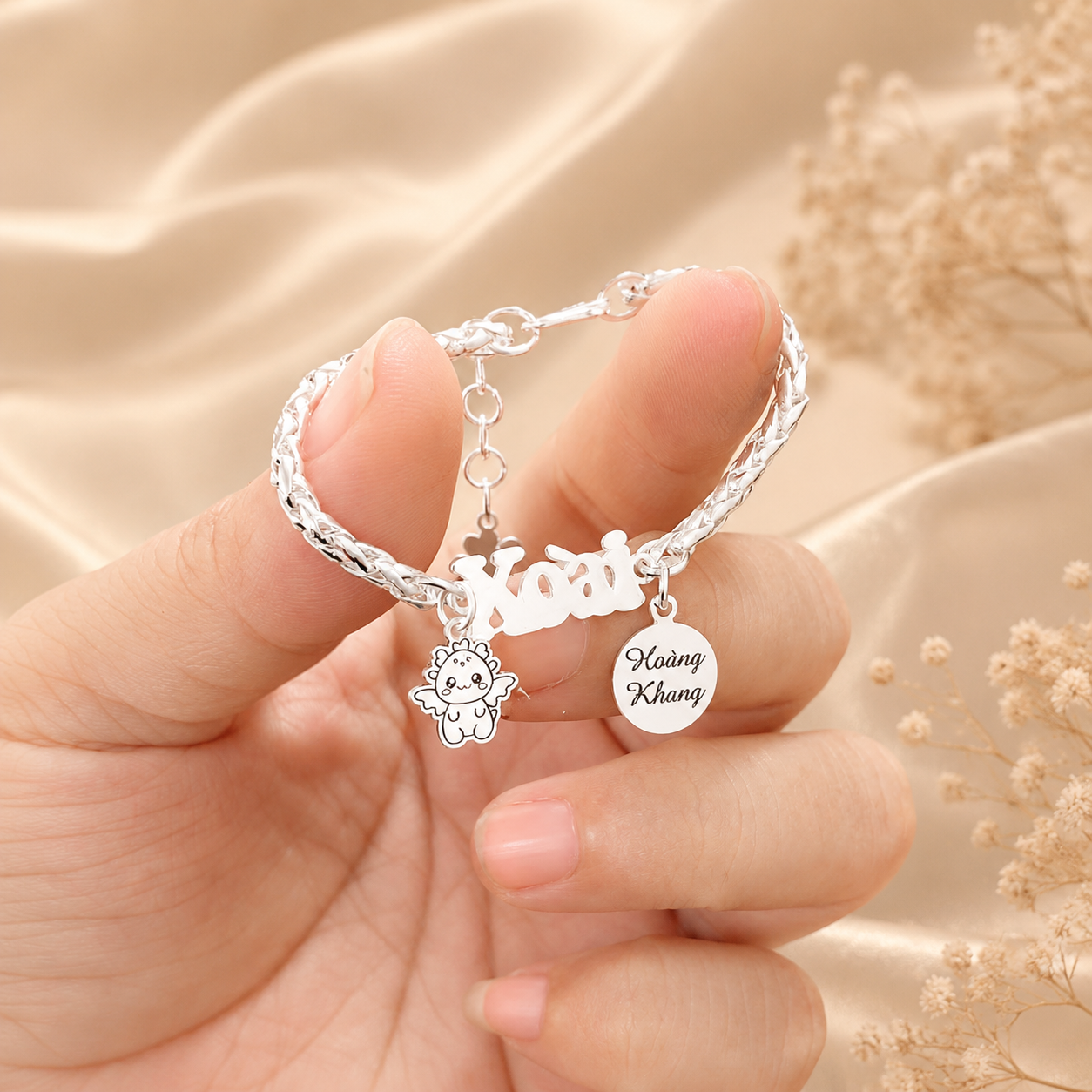 Dragon Scale Baby Bracelet – S999 Pure Silver | Custom Name Engraving