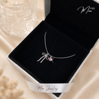 Pink Crystal Bow Heart Necklace – S925 Silver with Pink CZ Crystal