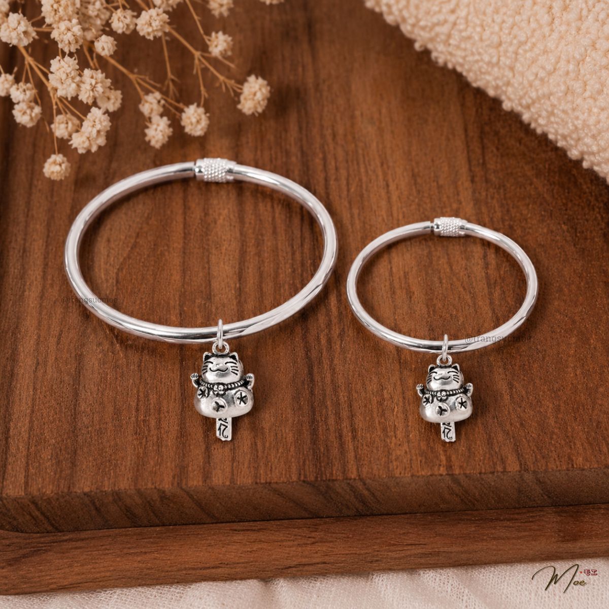 Lucky Fortune Cat Plain Bangle – Mom & Baby Set
