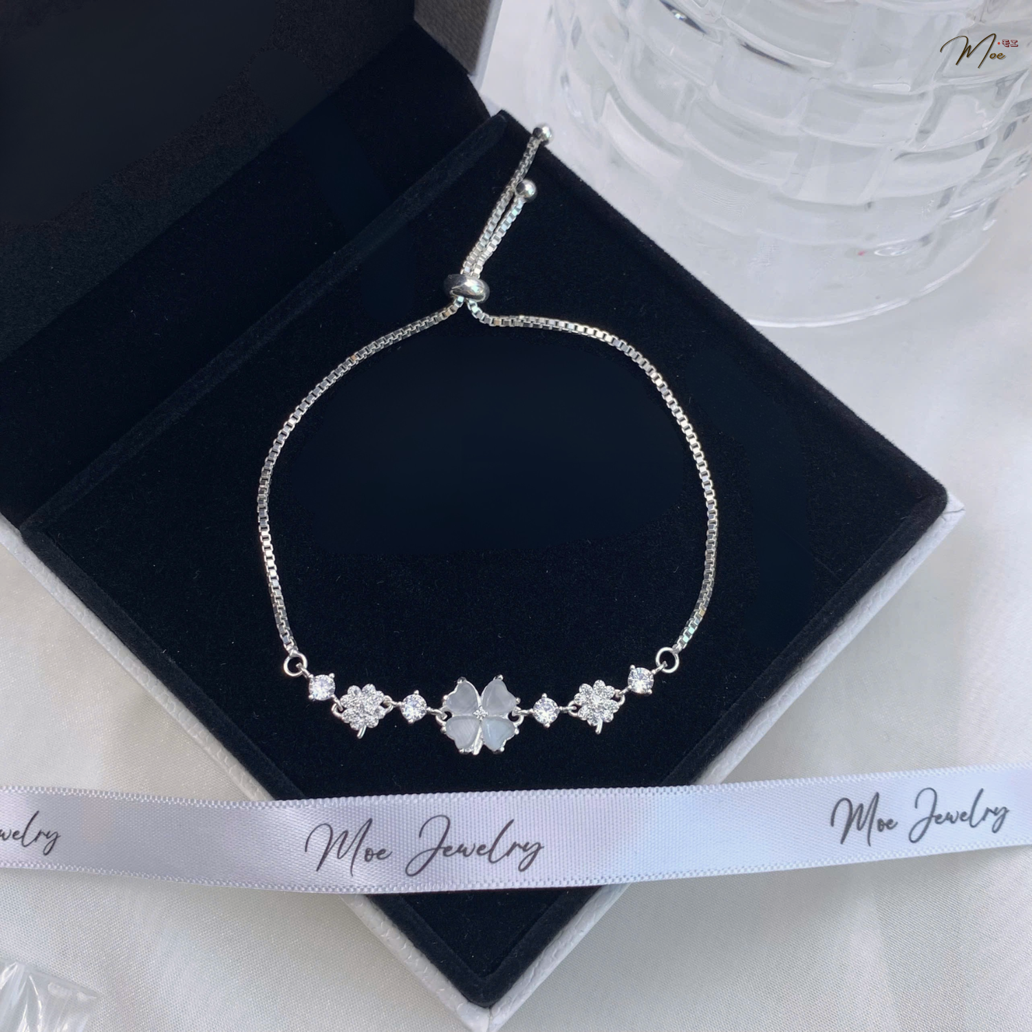 Lucky Four-Leaf Clover Quartz Gemstone Bracelet – S925 Silver