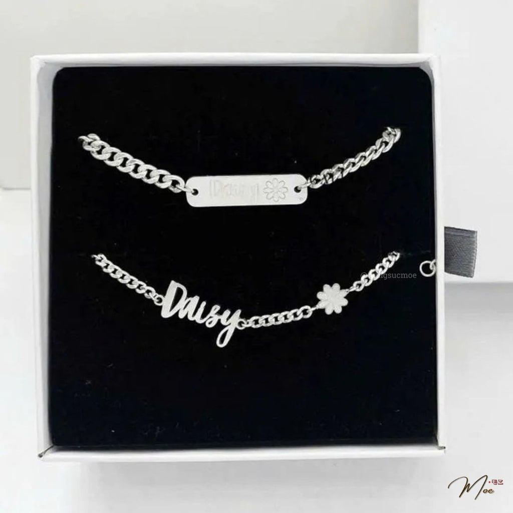Daisy Engraved Name Bracelet (Custom Engraving) – Mom & Baby Set