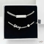 Daisy Engraved Name Bracelet (Custom Engraving) – Mom & Baby Set