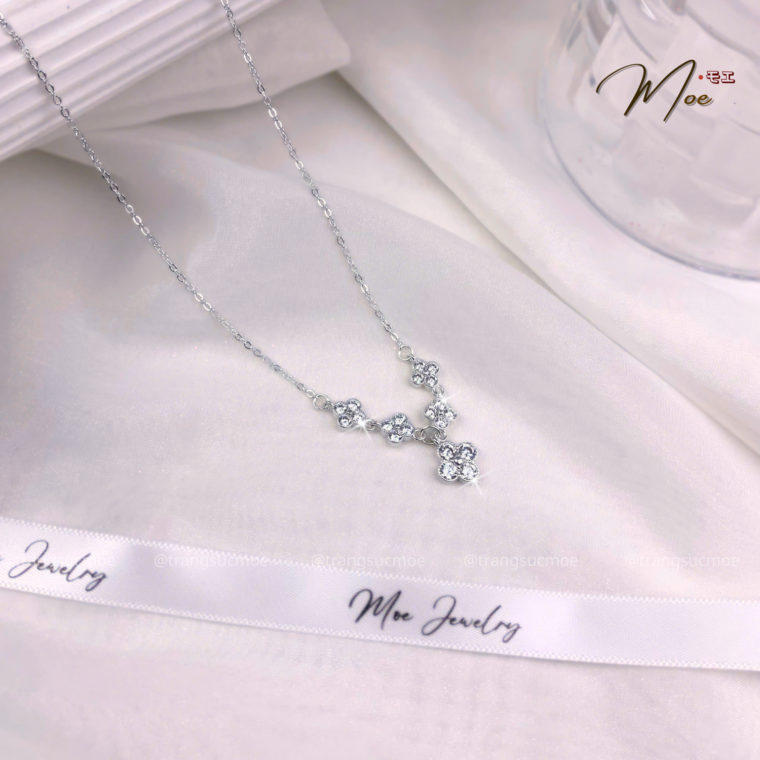 Lucky Five Four-Leaf Clover Crystal Necklace – S925 Silver with CZ Crystal