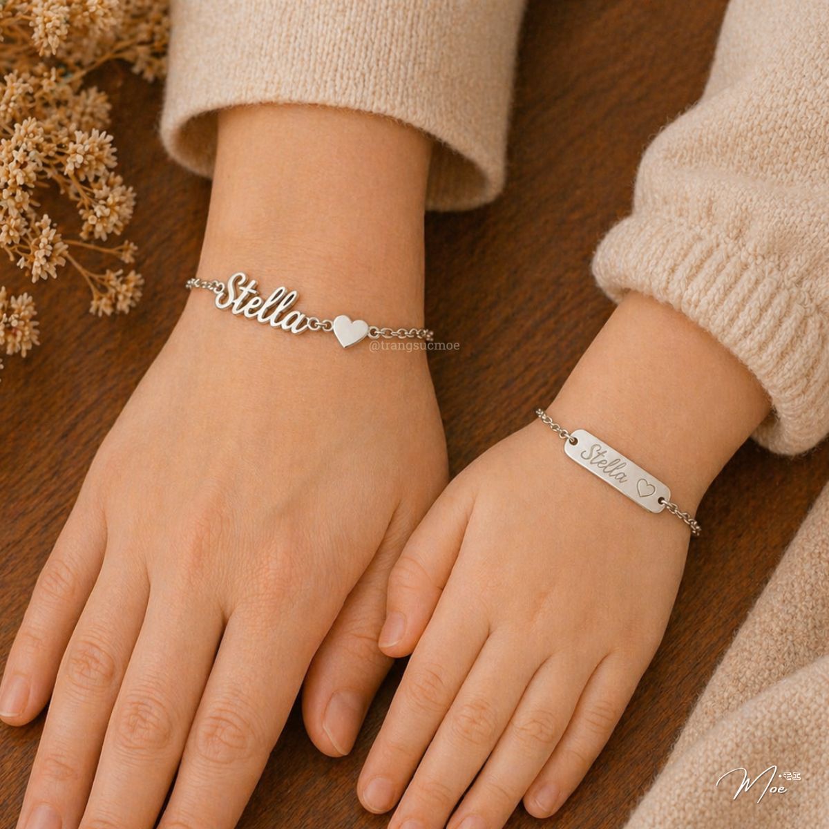 Custom Engraved Name Bracelet – Mom & Baby Set