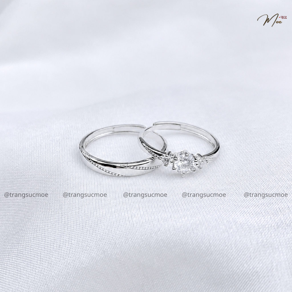 Crystal Stone Striped Couple Ring