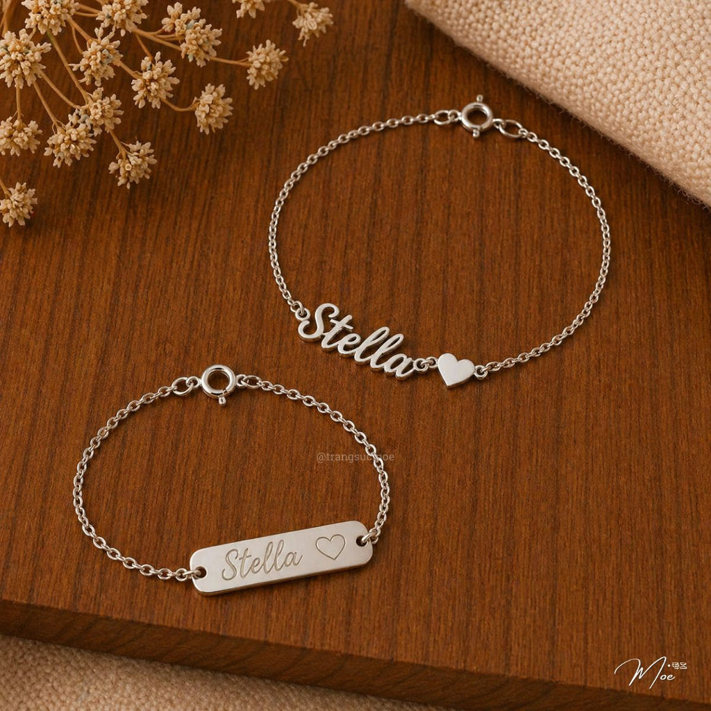 Custom Engraved Name Bracelet – Mom & Baby Set