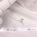 Pink Crystal Bow Heart Necklace – S925 Silver with Pink CZ Crystal