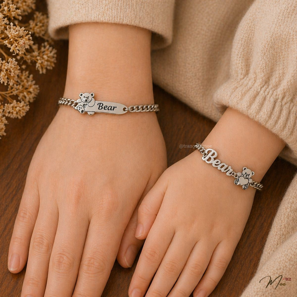Bear Engraved Name Bracelet (Custom Engraving) – Mom & Baby Set