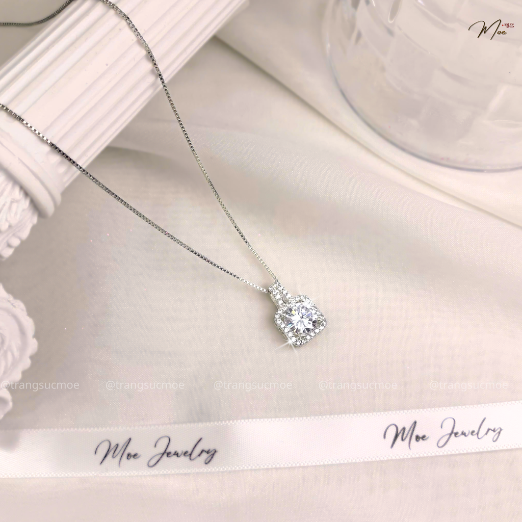 Luxury Square Solitaire Crystal Necklace – S925 Silver with Premium CZ Crystal