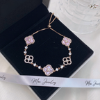 Lucky Four-Leaf Clover Pink Stone Bracelet – S925 Silver