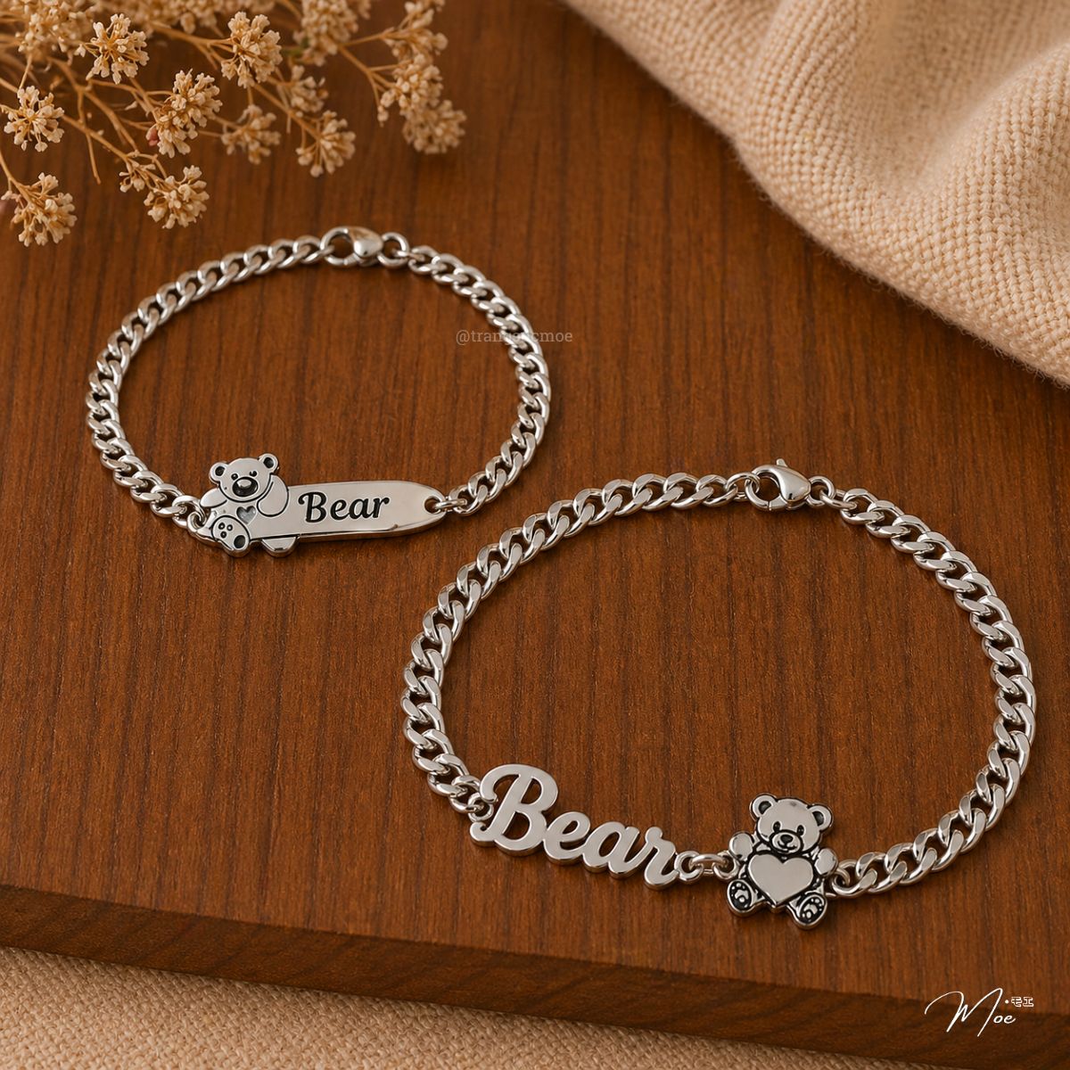 Bear Engraved Name Bracelet (Custom Engraving) – Mom & Baby Set