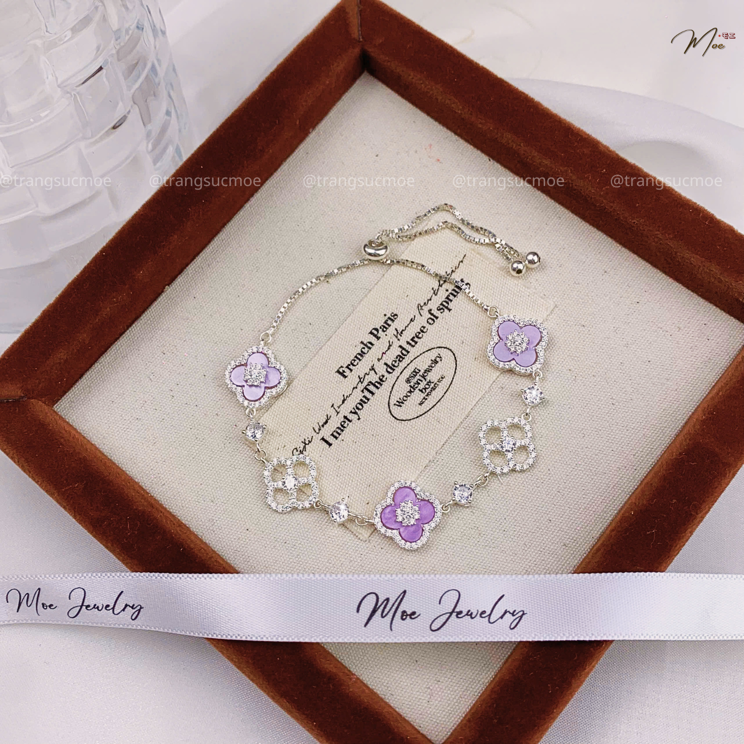 Lucky Four-Leaf Clover Purple Stone Bracelet – S925 Silver