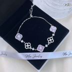 Lucky Four-Leaf Clover Purple Stone Bracelet – S925 Silver