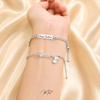 Square Bar Baby Bracelet with Custom Name Engraving & Mix Charms – S999 Pure Silver