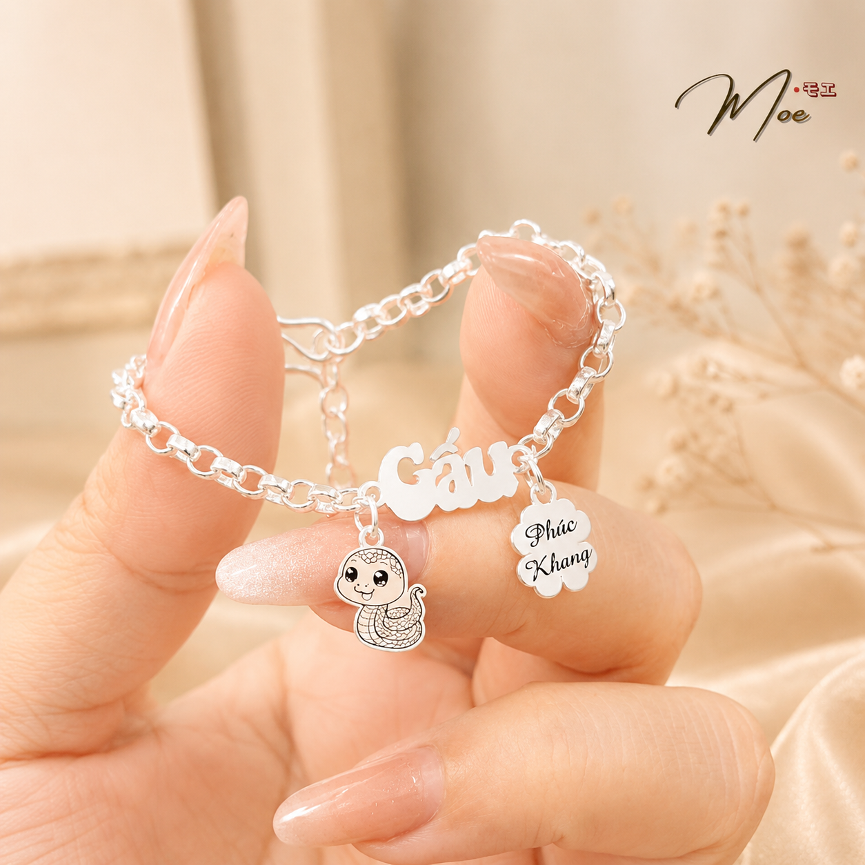Round Tube Baby Bracelet – S999 Pure Silver | Custom Name Engraving