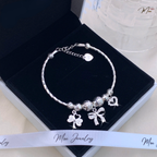 Lucky Four-Leaf Clover Bow Bangle Bracelet – S925 Silver