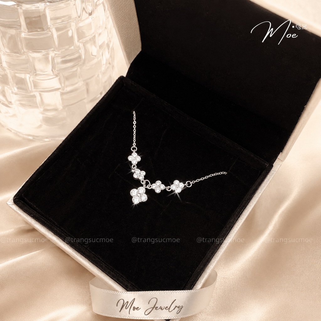 Lucky Five Four-Leaf Clover Crystal Necklace – S925 Silver with CZ Crystal