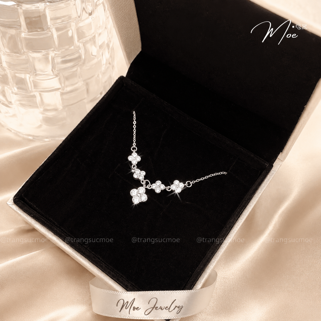 Lucky Five Four-Leaf Clover Crystal Necklace – S925 Silver with CZ Crystal