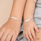 Round Chain Bracelet with Mix Charms & Engraved Name Tag – Mom & Baby Set