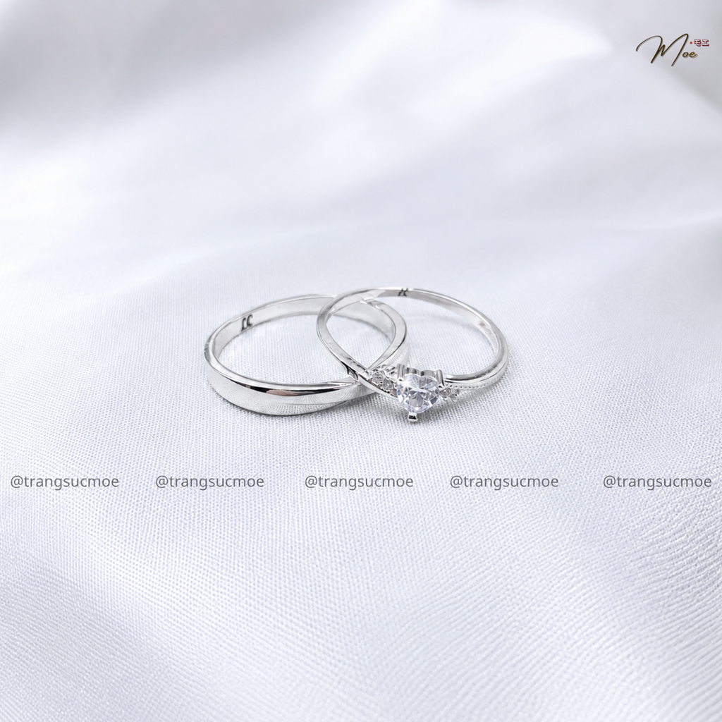 Crystal Heart Knot Couple Ring