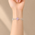 Lucky Four-Leaf Clover Purple Stone Bracelet – S925 Silver