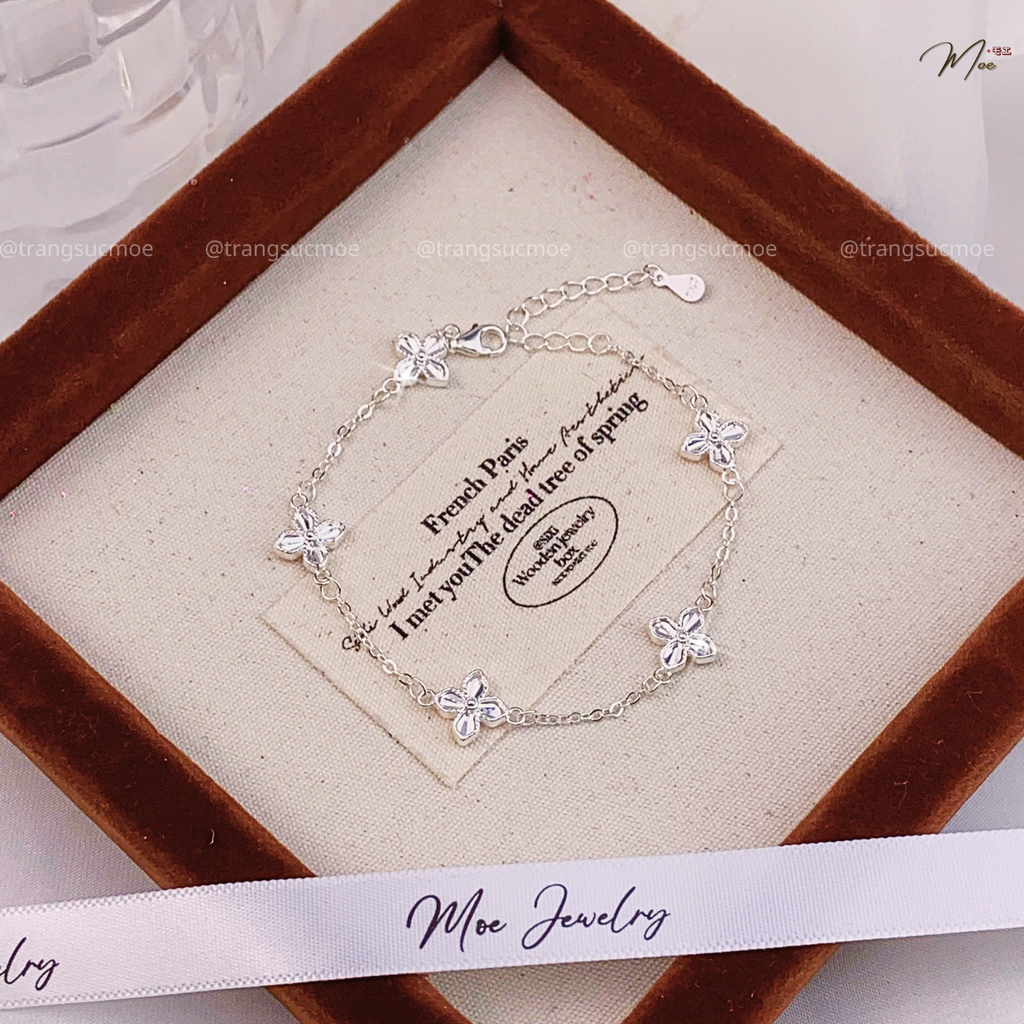 Lucky Four-Leaf Clover Flower Charm Bracelet – S925 Silver