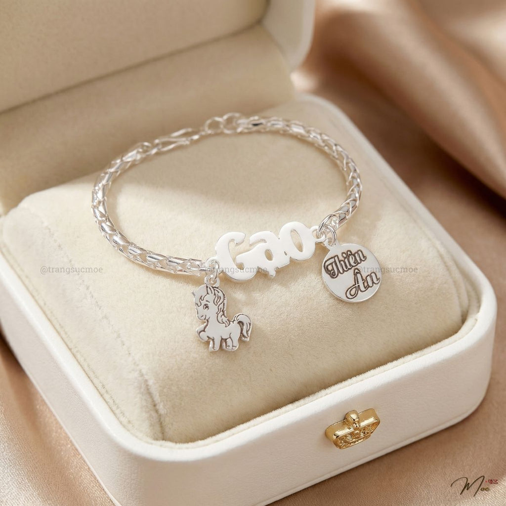Dragon Scale Baby Bracelet – S999 Silver | Personalized Engraving & Zodiac Charm