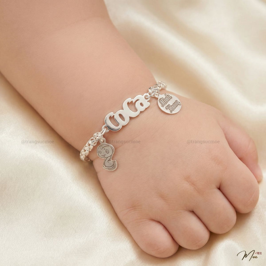 Dragon Scale Baby Bracelet – S999 Silver | Personalized Engraving & Zodiac Charm