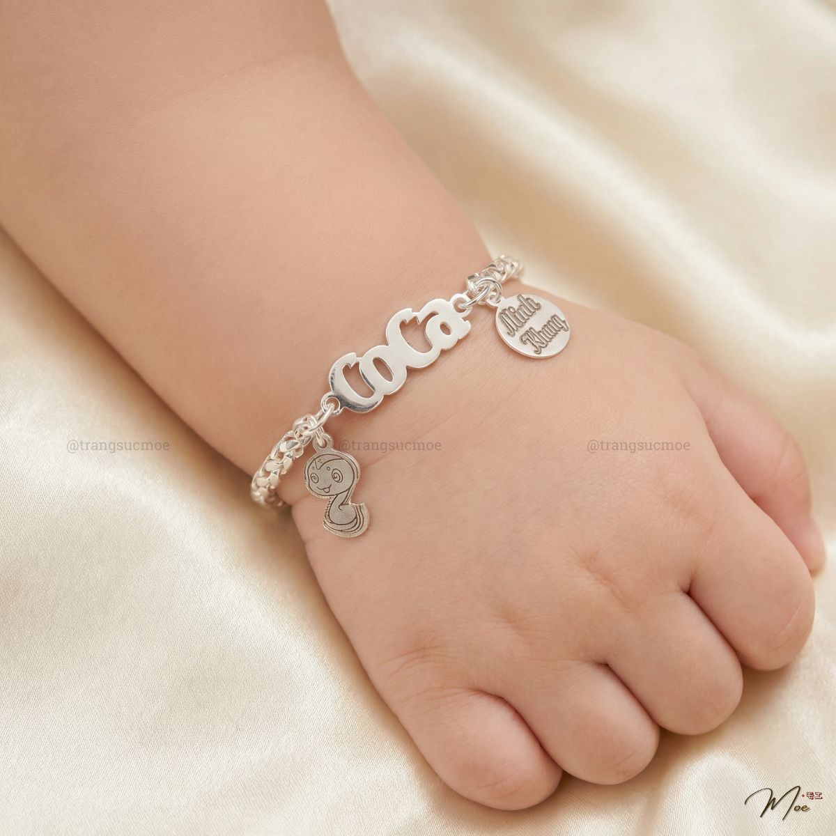 Dragon Scale Baby Bracelet – S999 Silver | Personalized Engraving & Zodiac Charm