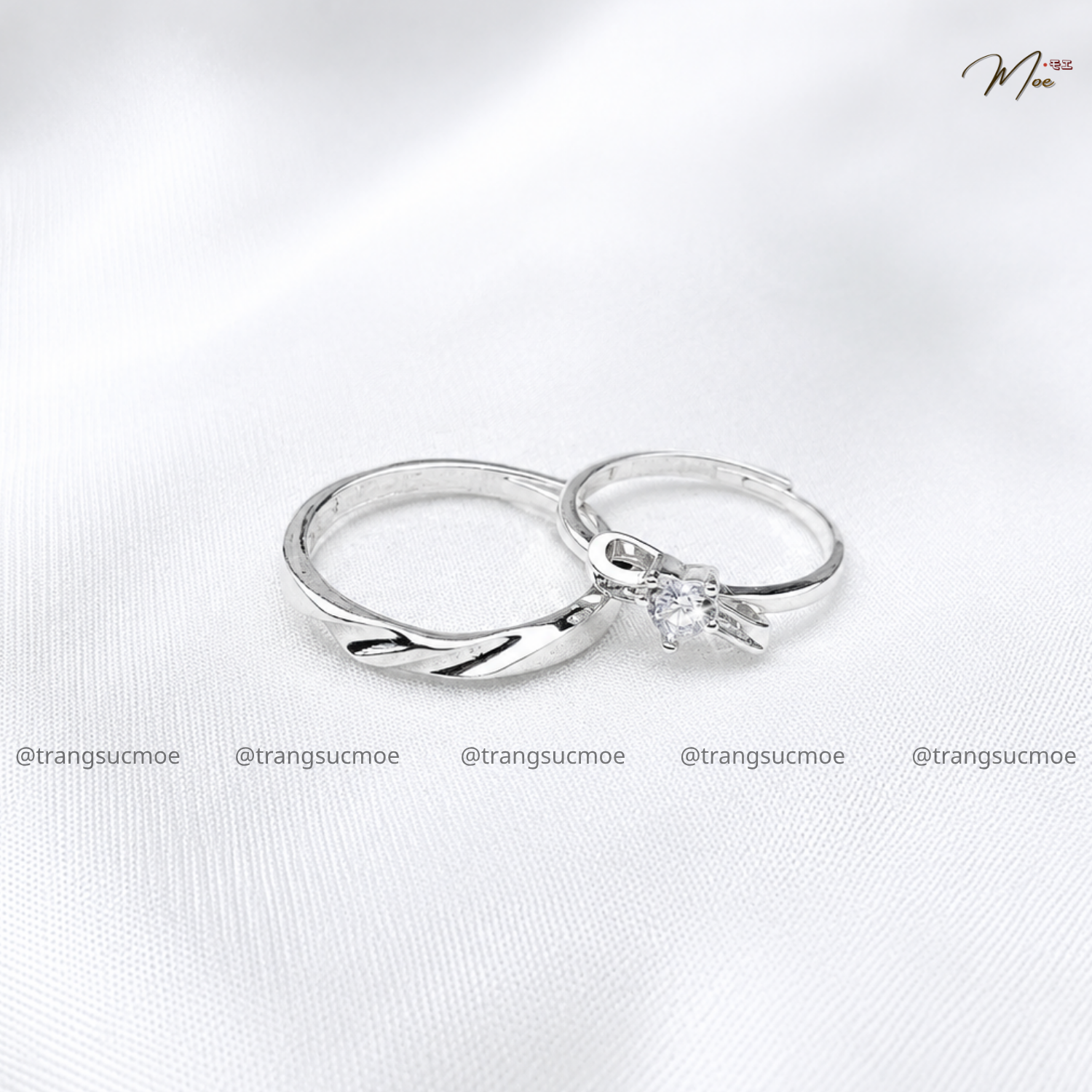 Crystal Heart Bow Couple Ring