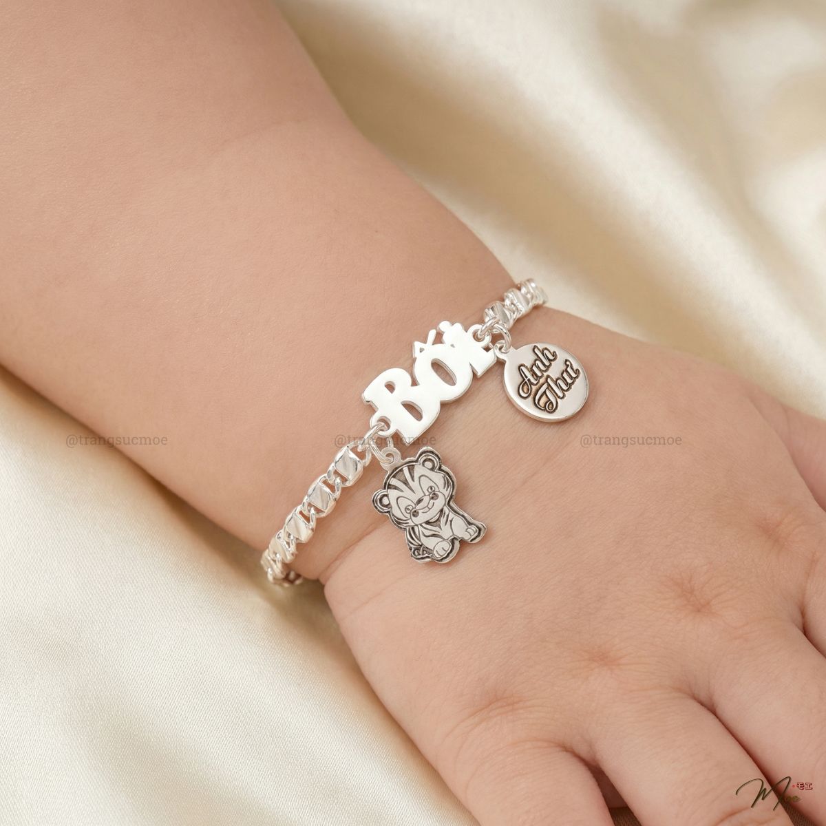 Square Link Chain Baby Bracelet – Personalized Engraving & Zodiac Charm | S999 Silver