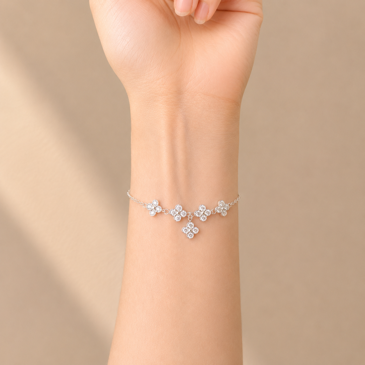 Delicate Four-Petal Flower Bracelet – S925 Silver