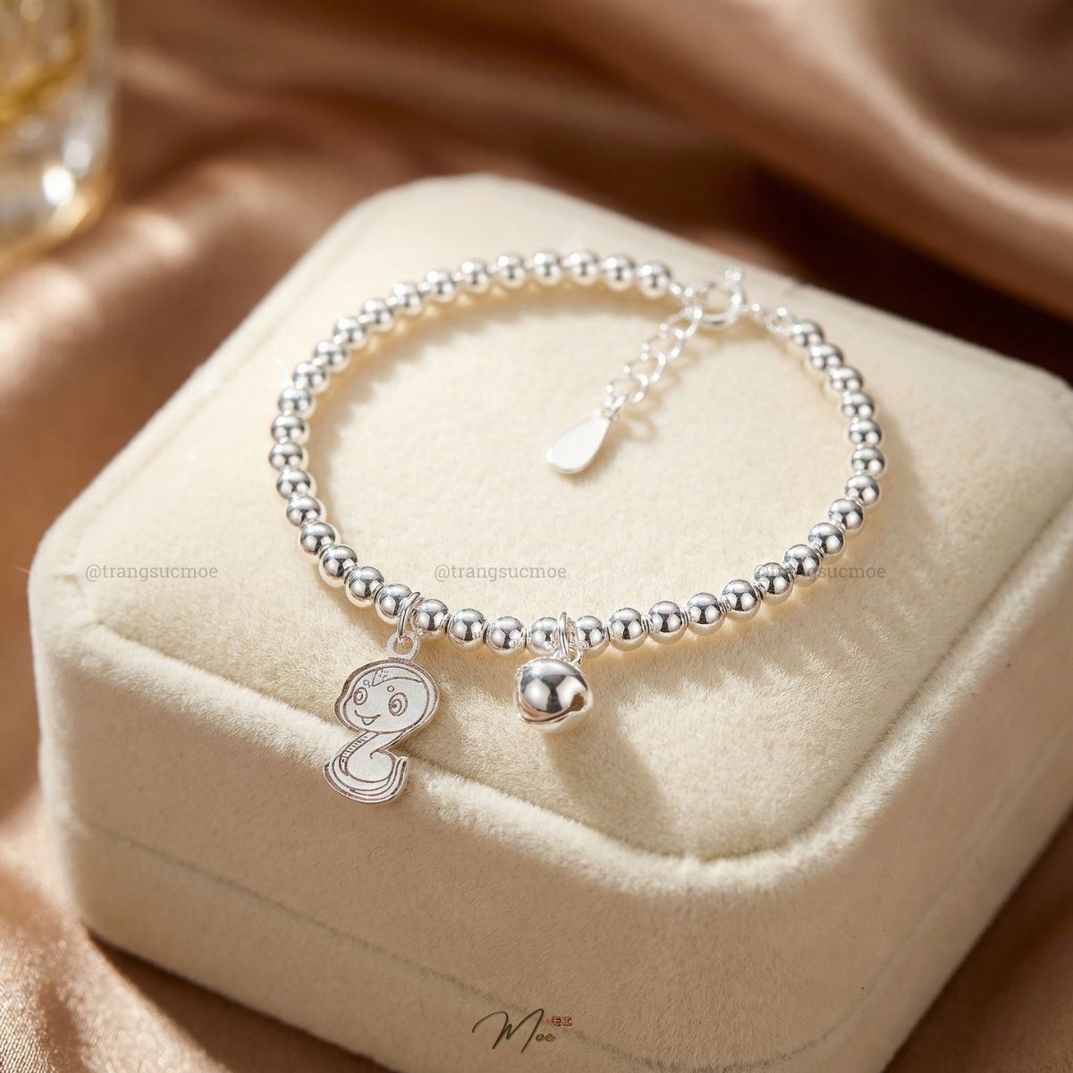 Baby Bead Bracelet with Zodiac Charm & Bell – S999 Silver